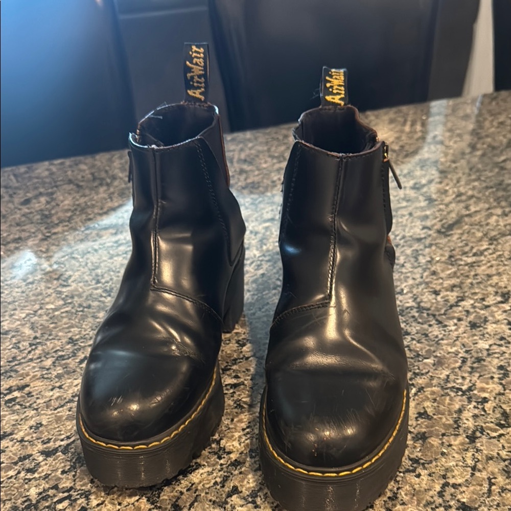 Dr. Martens Platform Black Ankle Boots with Yellow Stitching